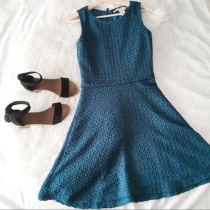 Max Studio Textured dark teal fit and flare dress